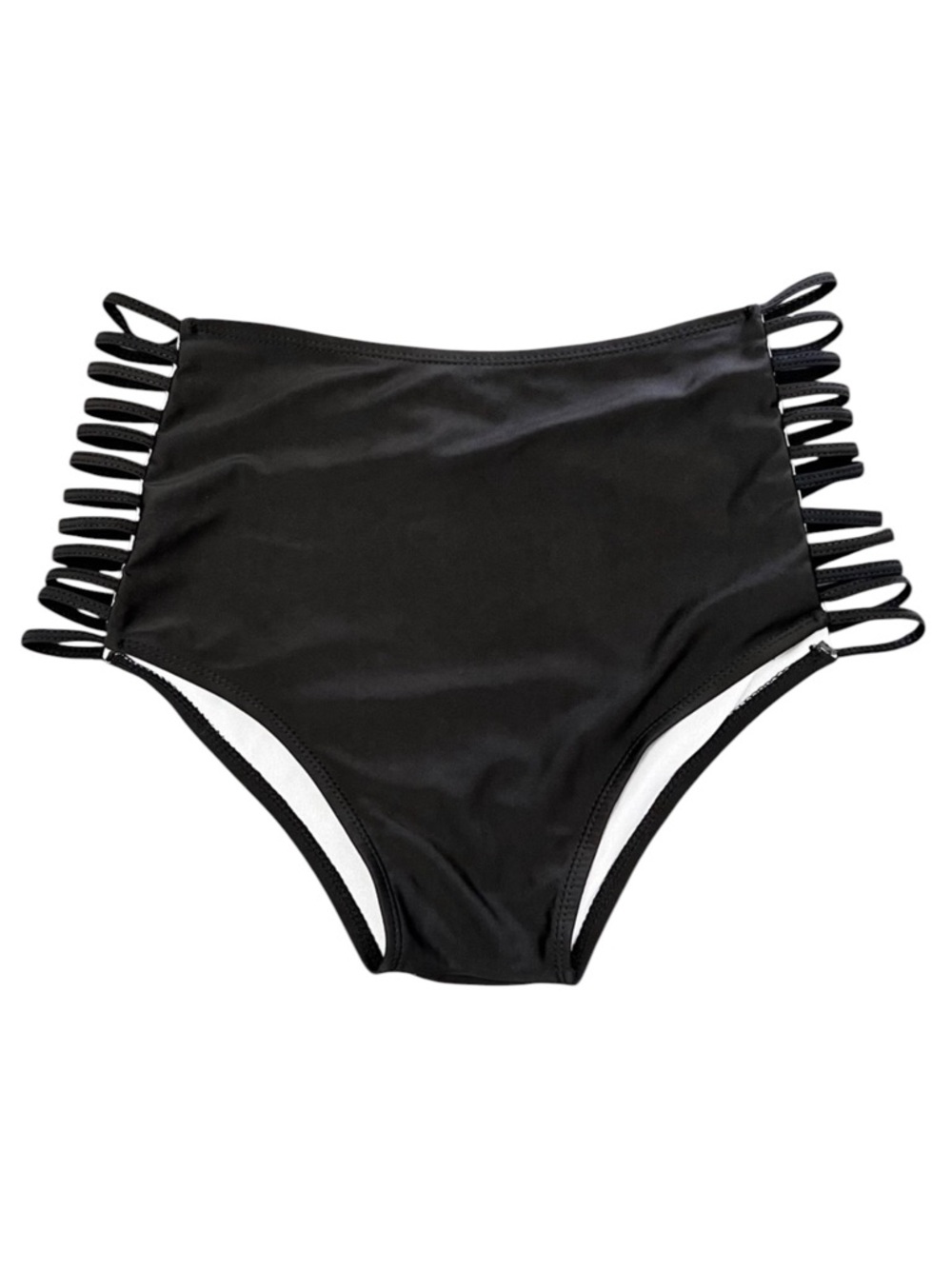 Black High Waist Open Side Retro Pinup Shapewear Neutral Beach Bikini Bottoms M
